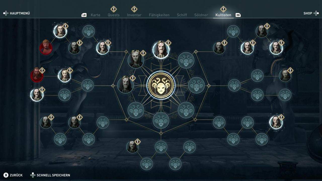 Übersicht zu den Mitgliedern des Kultes in Assassins Creed Odyssey.
