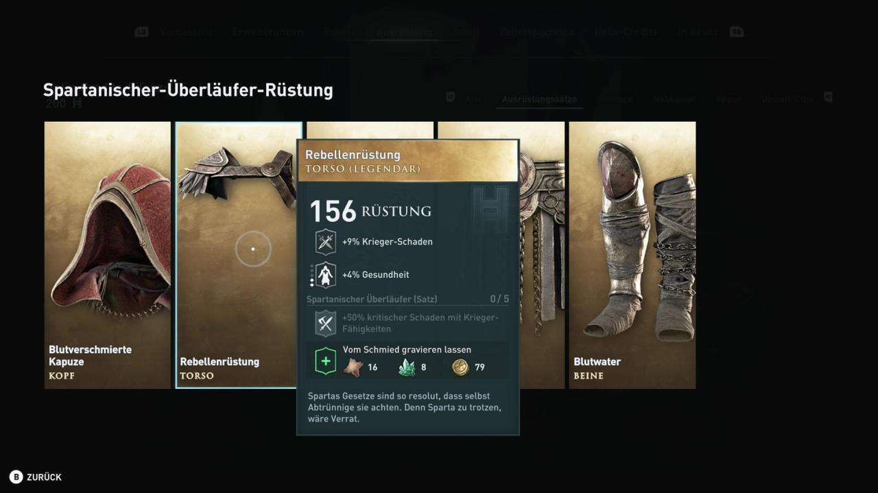 Im Shop für Assassin's Creed Odyssey kauf ihr euch unter anderem das Spartanischer Überläufer-Set.