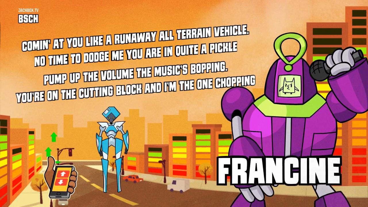 In Mad Verse City tragen Comicroboter per Text-Sprach-Ausgabe eure Rap-Zeilen vor.