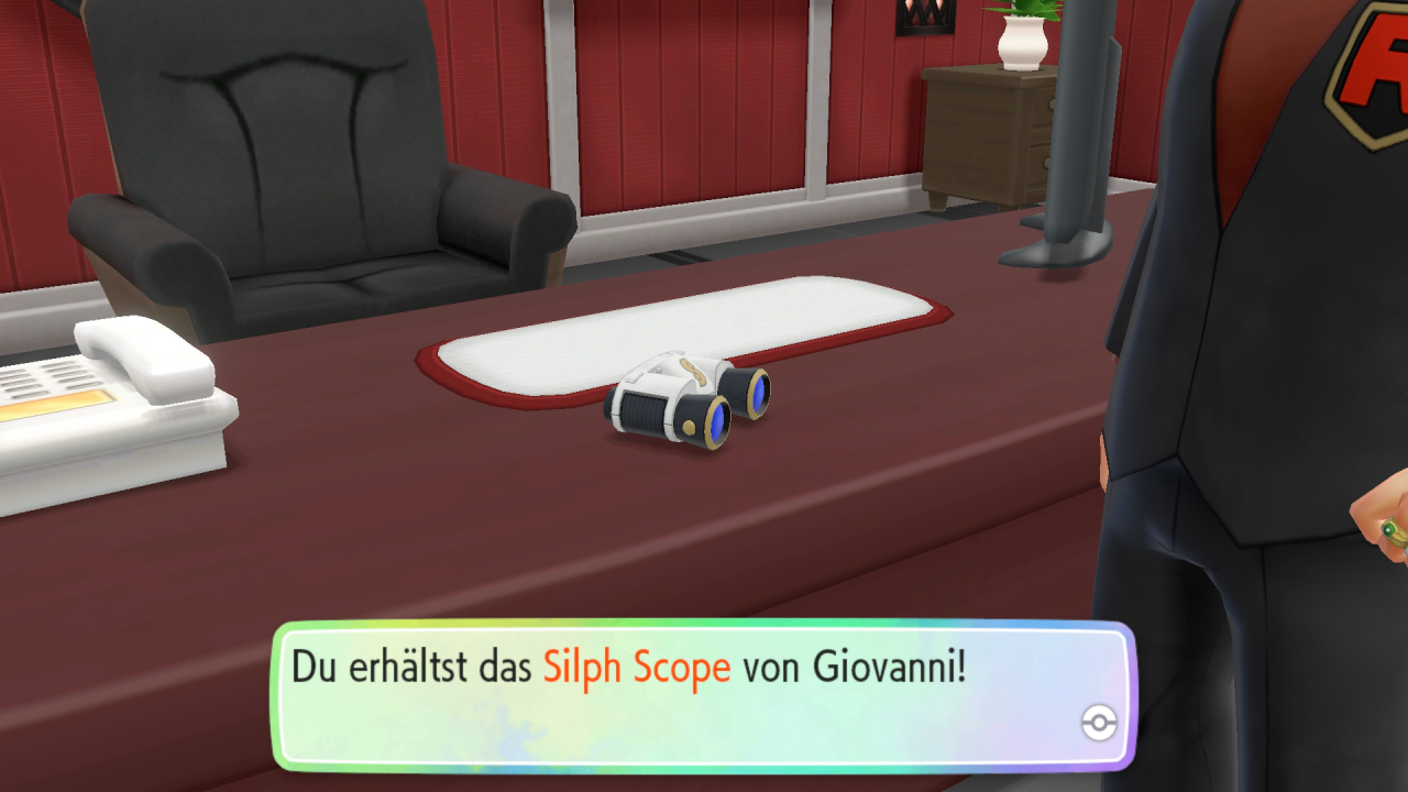 [19/11/2018] Für unseren Sieg erhalten wir von Giovanni die Silph Scope.