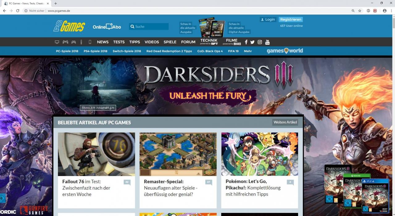 [26/11/2018] Auch auf unserer Seite findet sich aktuelle Werbung zu Darksiders 3, die allerdings keinen falschen Eindruck vom Spiel vermittelt.