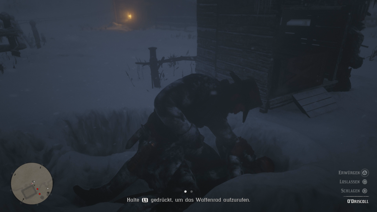 Arthur und ein Gauner prügeln sich im Schnee.
