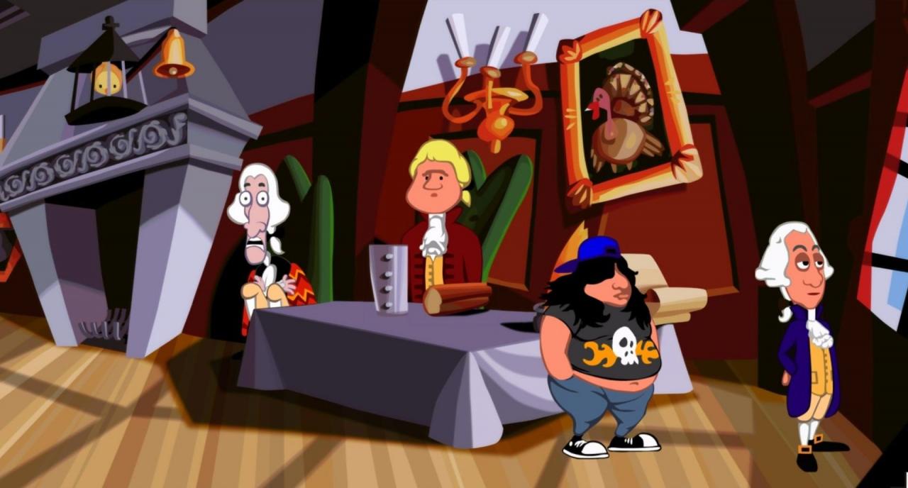 [13/12/2018] Day of the Tentacle spielt mit Verweisen auf die Entstehung der US-amerikanischen Verfassung. Die Gründungsväter stecken allerdings in einer Sackgasse, wodurch Hoagie sie manipulieren kann.