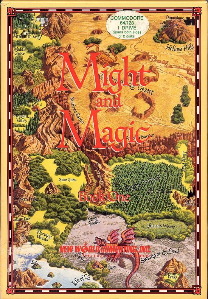 [10/12/2018] Bei der C64-Version von Might & Magic diente eine wunderschöne Zeichnung der Spielwelt als Verpackungscover. 