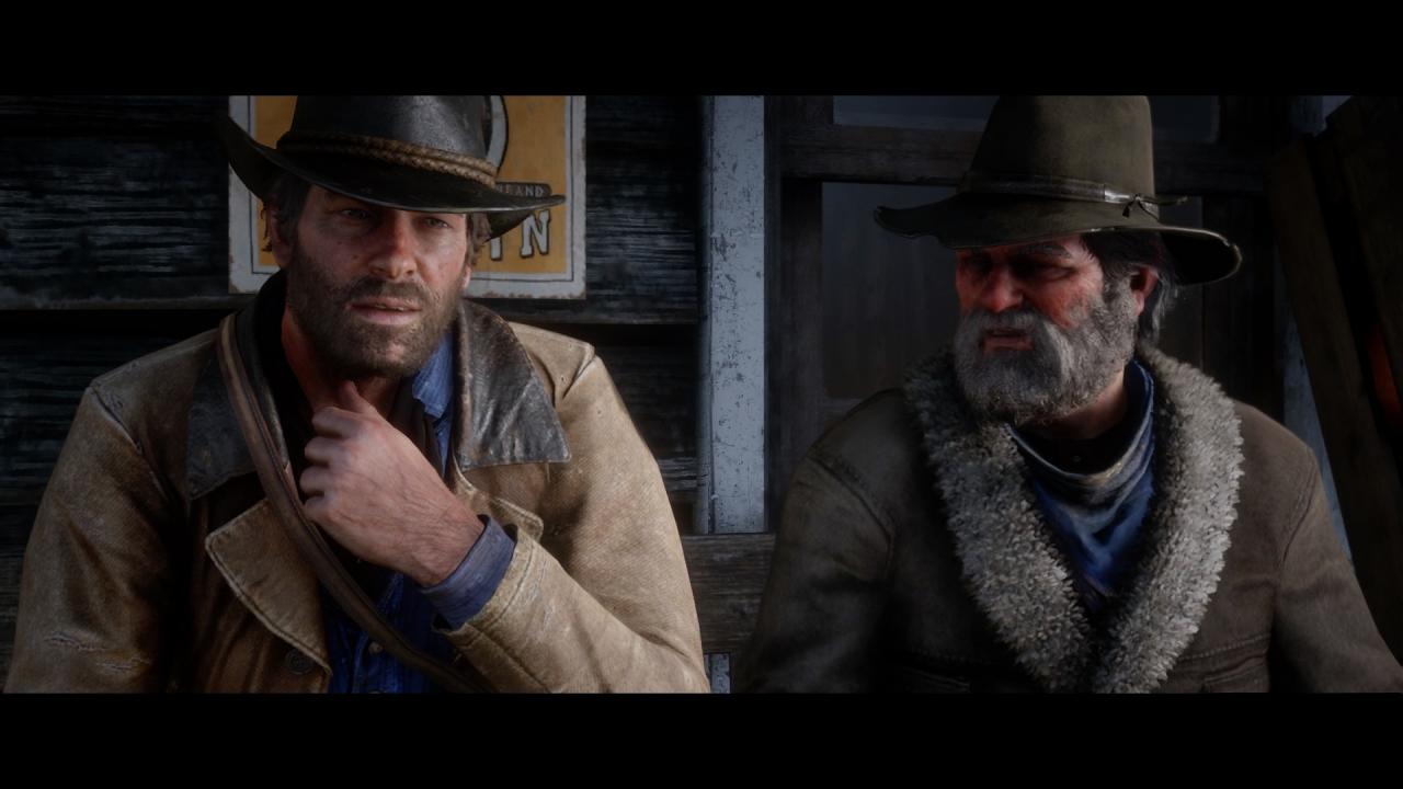 Arthur und Uncle sitzen vor dem Gemischtwarenladen.