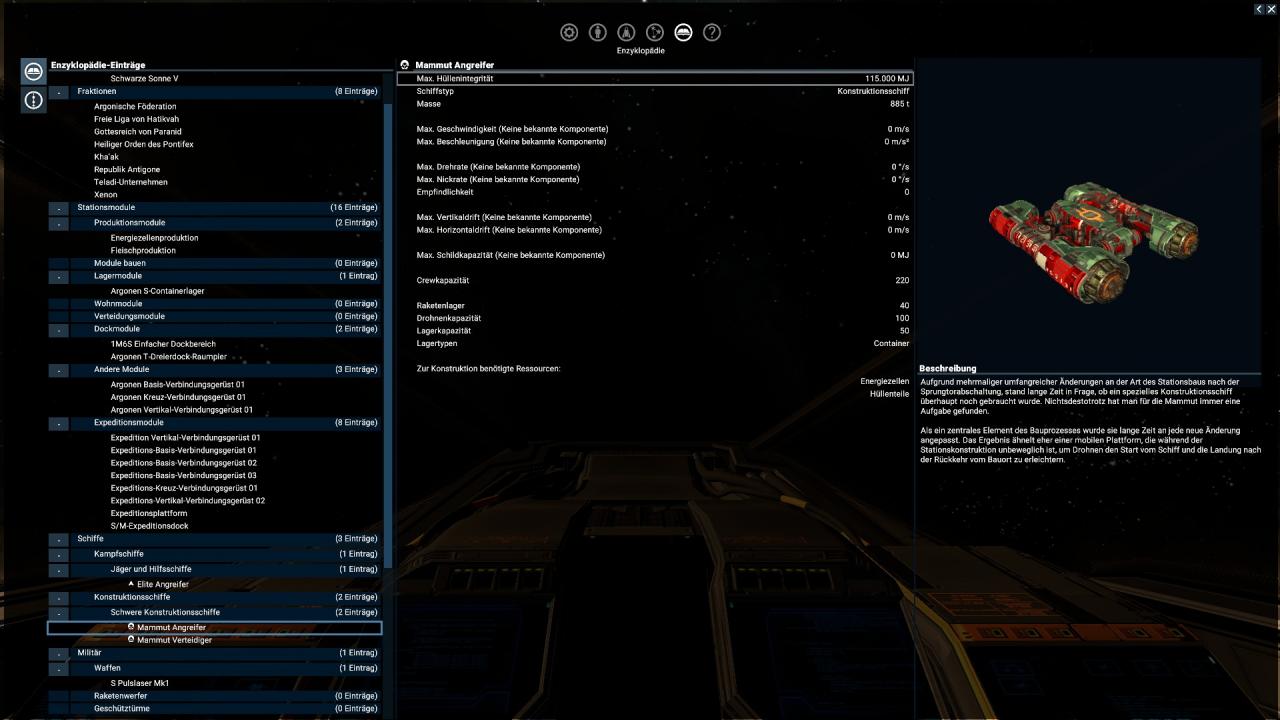 [14/01/2019] Die Ingame-Enzyklopädie ist sehr hilfreich, um die unzähligen Schiffe, Waffen, Locations und Informationen des Spiels im Blick zu behalten. 