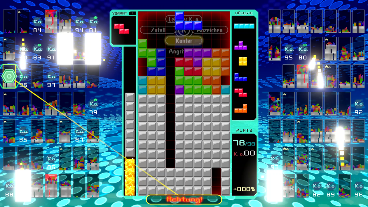 [21/02/2019] Stapelt ihr zu hoch und überschätzt euer Tetris-Können, geratet ihr schnell ins Visier derjenigen Gegner, die es auf einen leichten K.O. abgesehen haben.