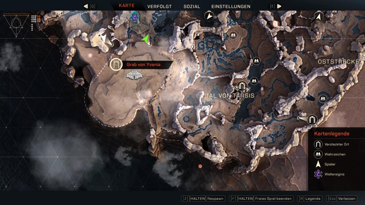 Das Grab von Yvenia findet ihr schließlich sich im Südwesten der Karte, nahe eures Missions-Hubs Fort Tarsis.
