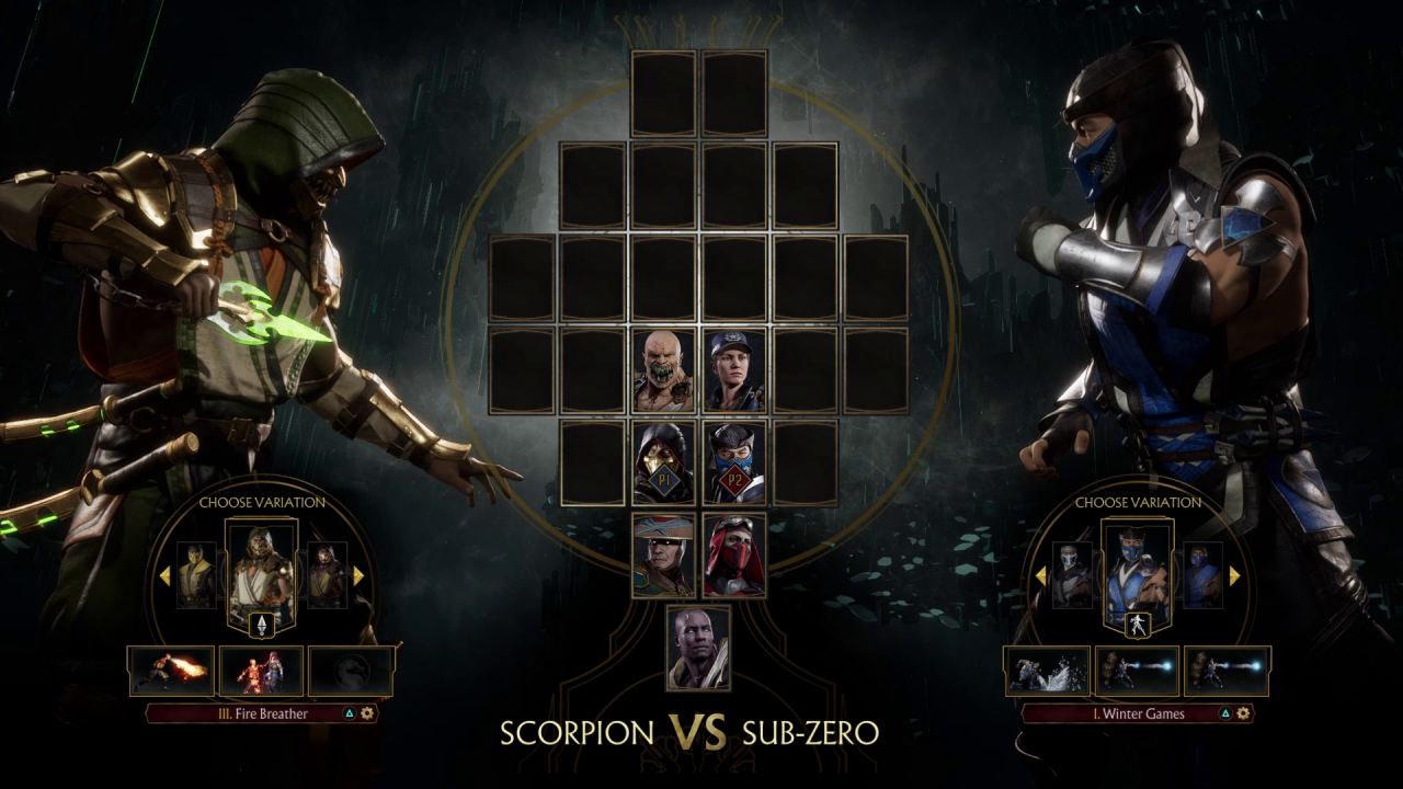 [01/02/2019] Abgespeckt: Auf dem Event zeigte der Figurenauswahl-Bildschirm lediglich diese sieben Recken. Später sollen es mindestens 25 sein, darunter vermutlich auch Reptile und Kabal. Shao Kahn gibt’s als Vorbesteller-Bonus.