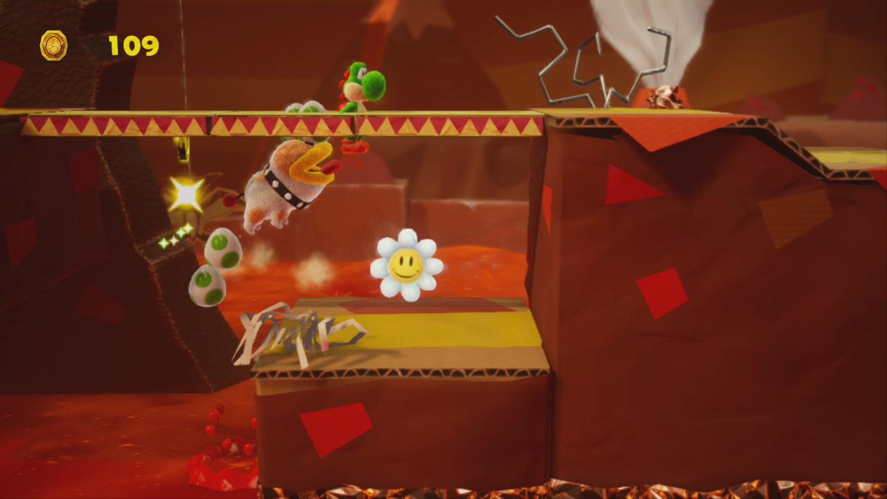 [28/03/2019] Yoshi's Crafted World: Welt 9 - Level 2: Schnuffels Magmarathon: Dank dem treuen Schnuffel erreicht ihr hier die Blume Nummer 3 des Levels.