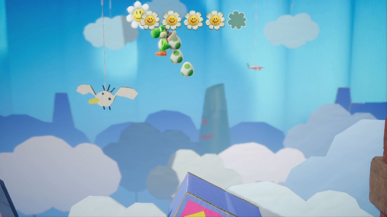 [02/04/2019] Yoshi's Crafted World: Welt 14 - Level 2: Flipflap-Flop: Während ihr mit dem blauen Block fahrt, befindet sich die fünfte Blume in der Luft.&nbsp; &nbsp; &nbsp;&nbsp;