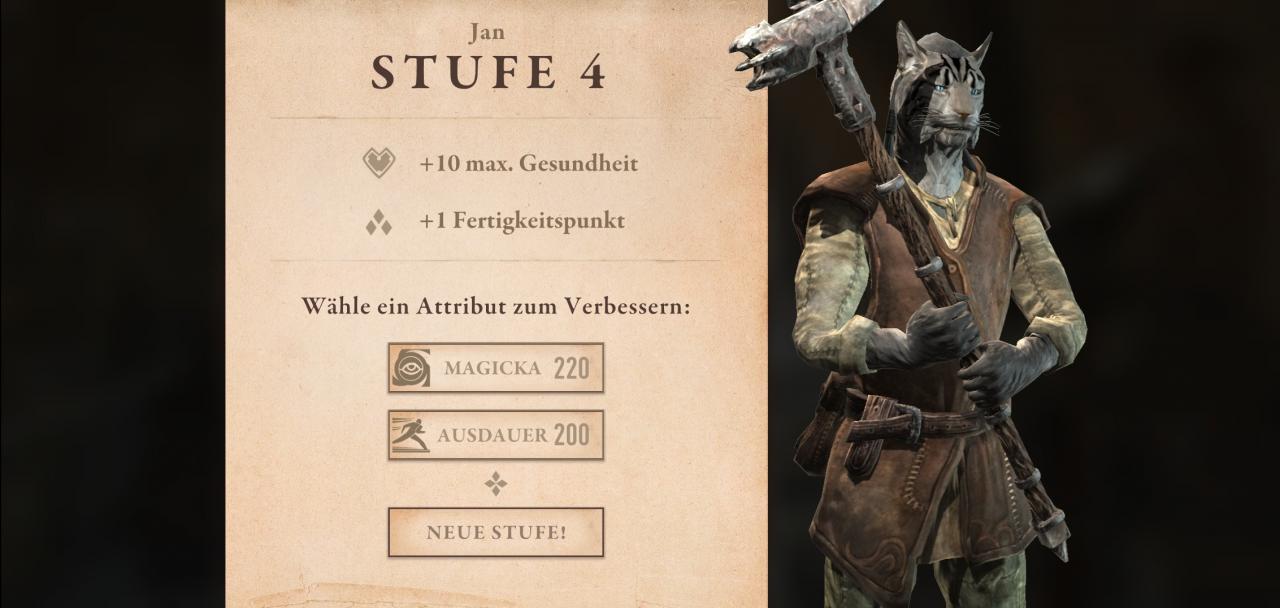 [05/04/2019] Nach jedem Aufstieg kann die Ausdauer oder das Magicka gesteigert werden.