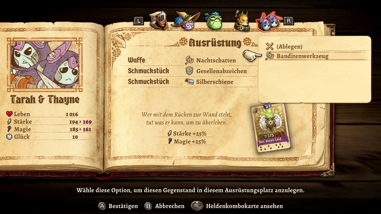 [29/04/2019] Das Ausrüstungsmenü fällt überschaubar aus. An klassischen Rollenspieltugenden hat Image & Form leider gespart.