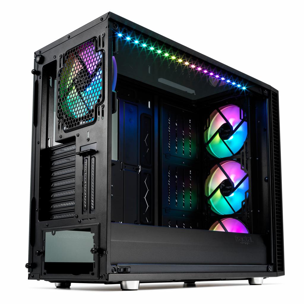 [23/04/2019] Viele Gehäuse haben einfarbig beleuchtete LED-Lüfter (weiß, rot, grün oder blau) mit im Lieferumfang oder - wie dieses Fractal Design Define S2 RGB - Lüfter mit RGB-LEDs.