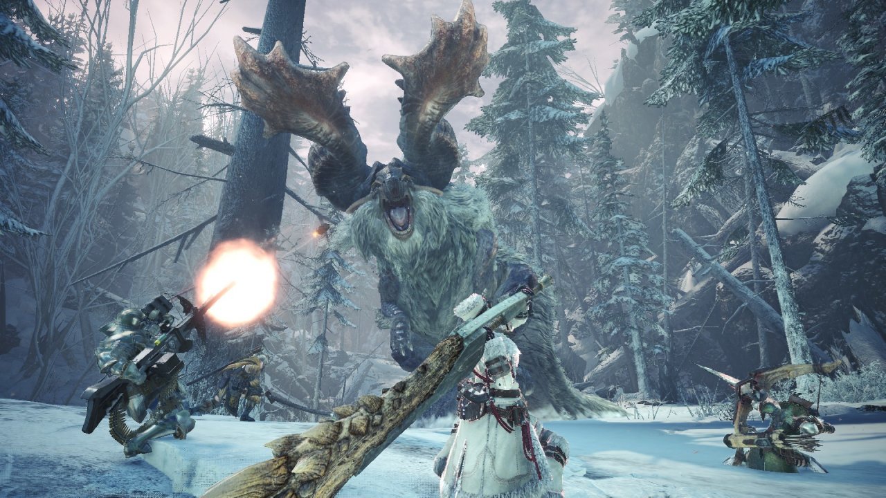 [10/05/2019] Das neue Monster Banbaro hat ein riesiges Geweih, mit dem es die Jäger attackiert.