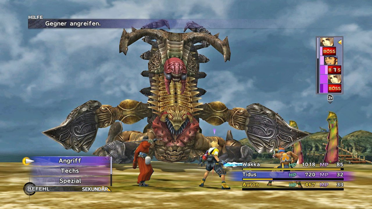 [03/05/2019] Die Kämpfe laufen in Final Fantasy 10 HD strikt rundenbasiert ab. Leider fehlt im Switch-Remaster eine Beschleunigungsfunktion, anders als am PC.