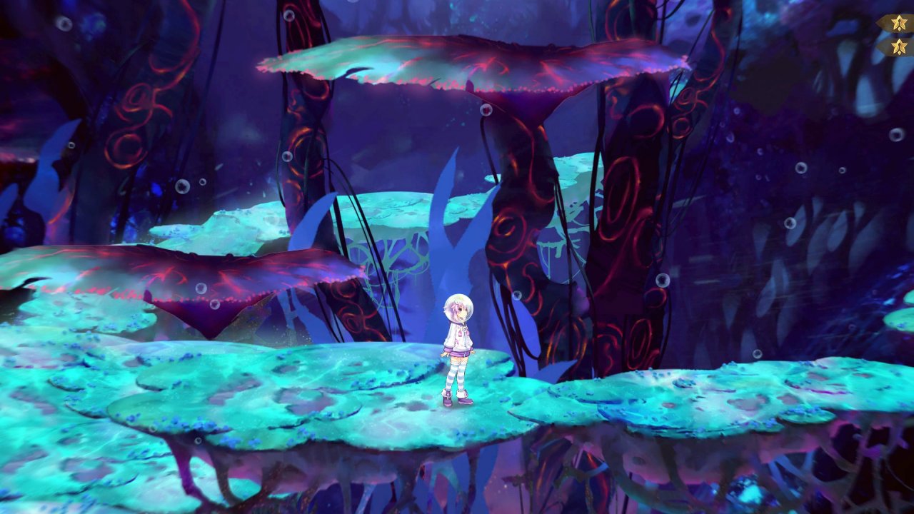 [05/07/2019] Die handgezeichneten Hintergründe in Super Neptunia RPG sehen zwar hübsch aus, aber oft ist unklar, auf welche Elemente man springen kann. 