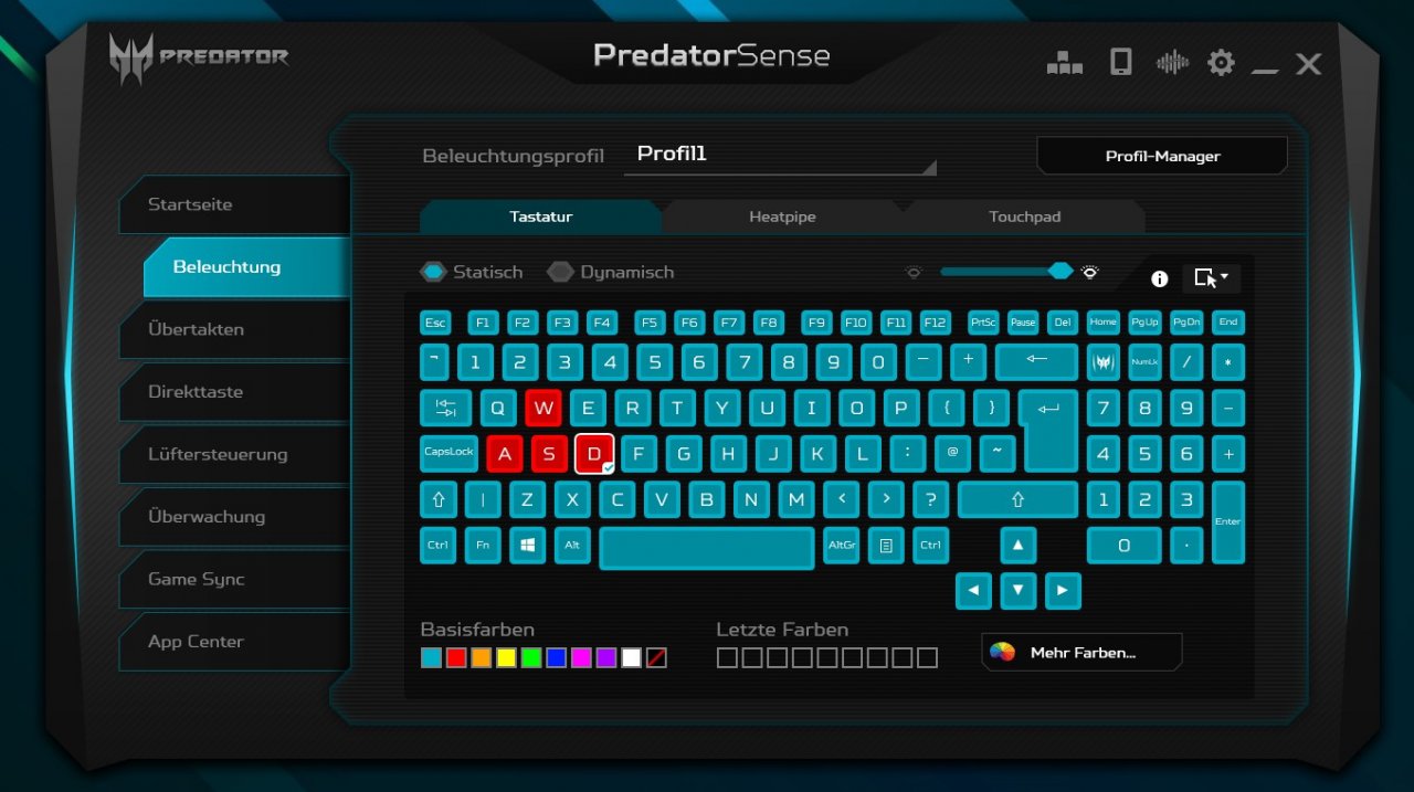 [20/09/2019] Tastaturbeleuchtung in Predator Sense. Diese lässt sich für jede Taste wählen.