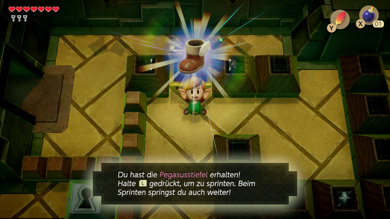 [19/09/2019] Schild, Schwert und im späteren Spielverlauf Kraftarmband und Pegasusstiefel sind jederzeit ausgerüstet. Das verhindert, dass man wie im Original ständig im Menü Items auswechseln muss.