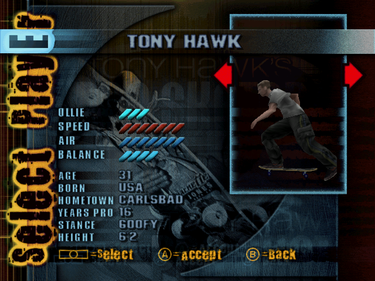 [05/09/2019] In Tony Hawk's Pro Skater besitzt jeder Skater seinen eigenen Steckbrief mit Stats und Informationen über seine Herkunft. Boards lassen sich ebenfalls individualisieren und umbauen.