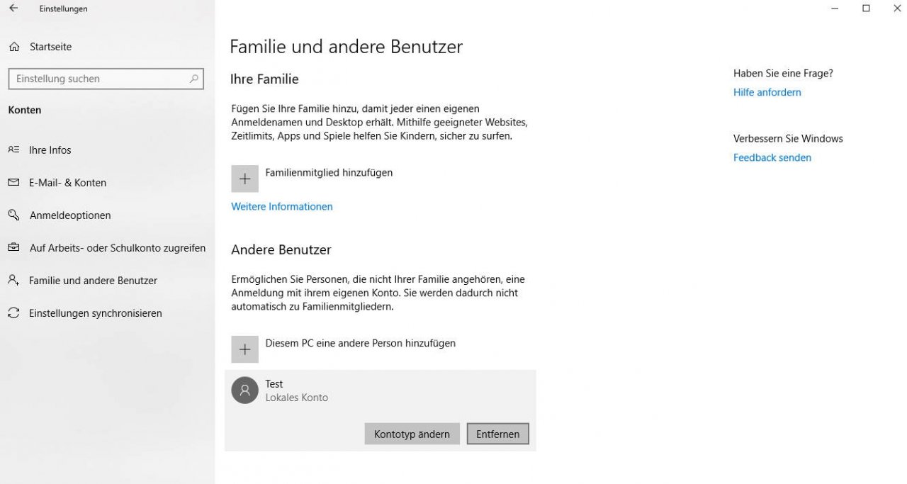 [07/10/2019] Konten-Übersicht in den Windows-Optionen