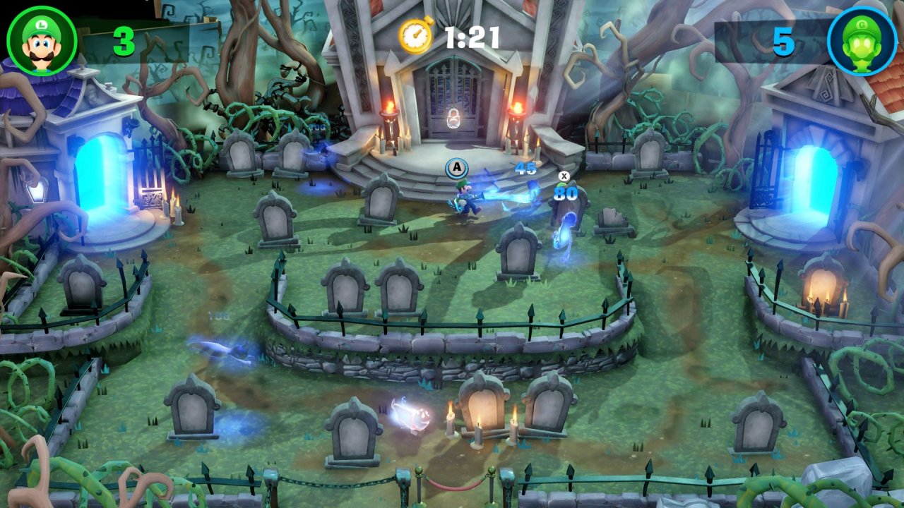 [28/10/2019] Das Minispiel „Geisterjagd“ kommt dem Gameplay des Hauptspiels recht nahe. Geister einsaugen, Punkte sammeln und hoffentlich besser als die Konkurrenz sein!