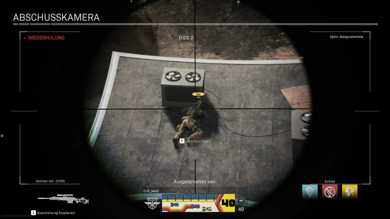 Ein häufiges Bild in Modern Warfare: Die Abschusskamera verrät, dass ihr wiedermal hinterrücks mit einem Scharfschützengewehr erledigt wurdet.