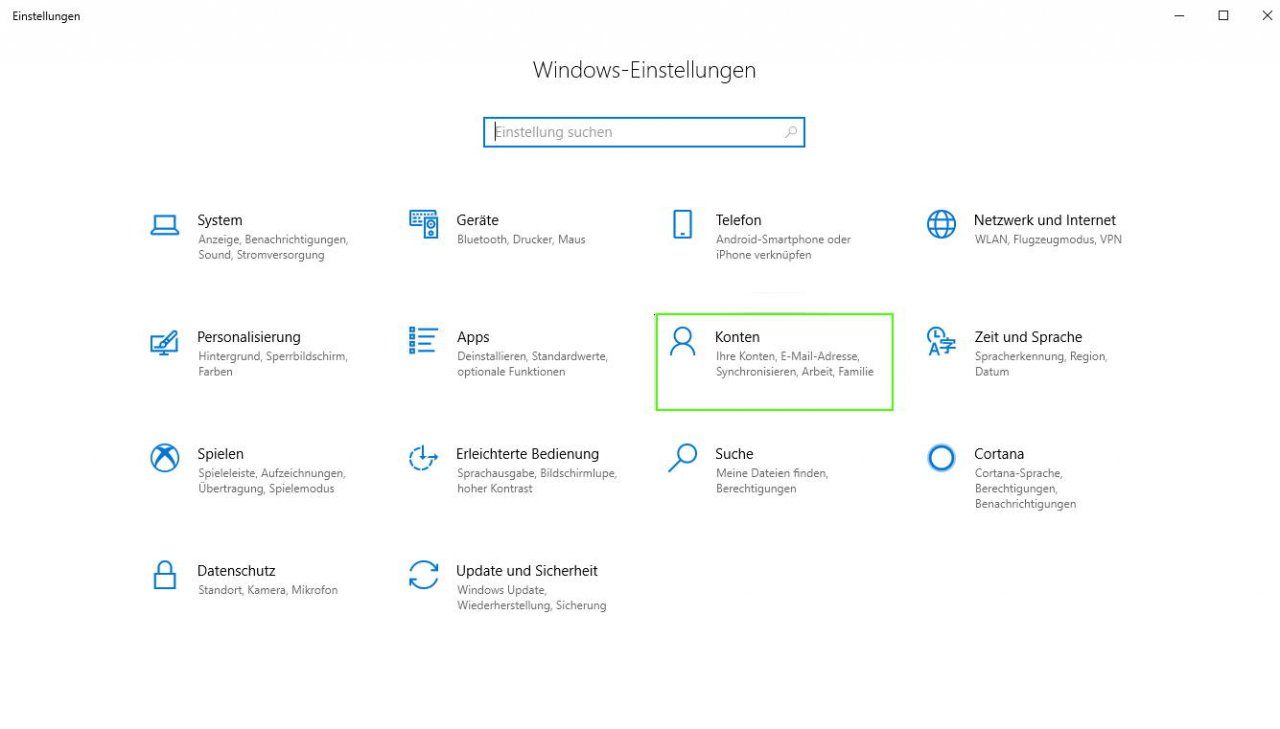 [07/10/2019] Windows-Optionen: Konten-Menü