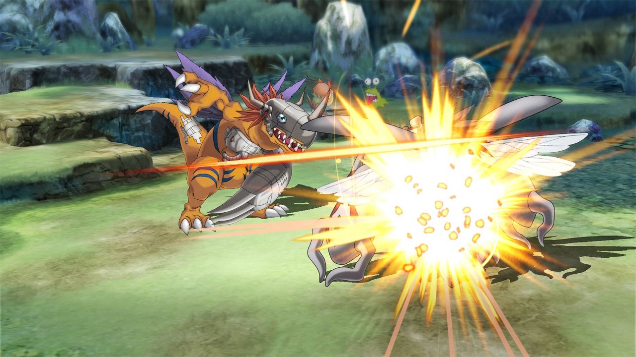 [29/11/2019] Wargreymon attackiert – man erkennt es nicht so gut, aber vermutlich ist der Gegner ein Okuwamon, ein Insekten-Digimon vom Typ Virus.