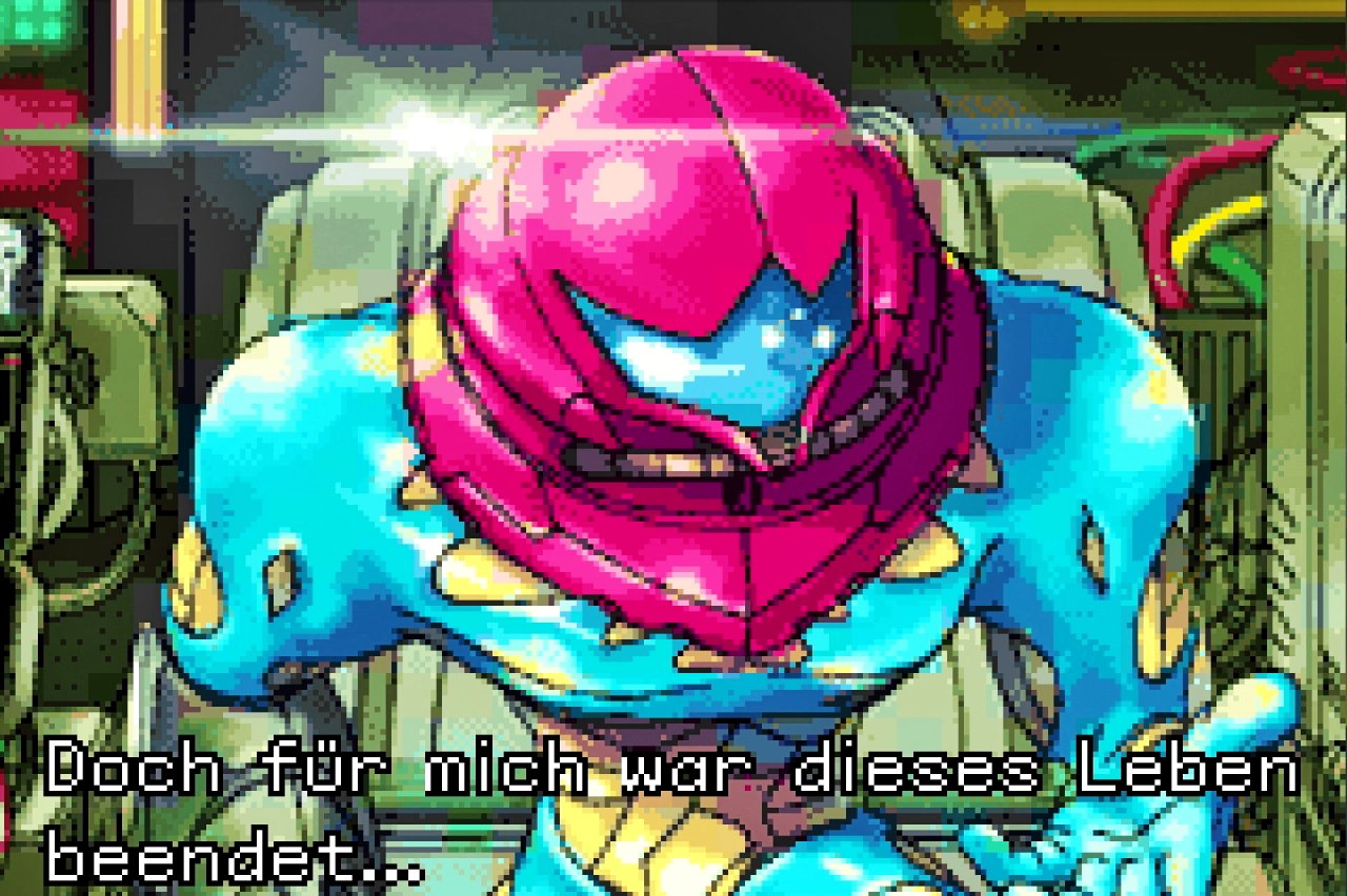 [18/11/2019] Die Geschichte wird oft in hübsch gezeichneten Standbildern vorangetrieben. Noch vor Other M kam Samus in Fusion übrigens erstmals selbst in Monologen zu Wort!