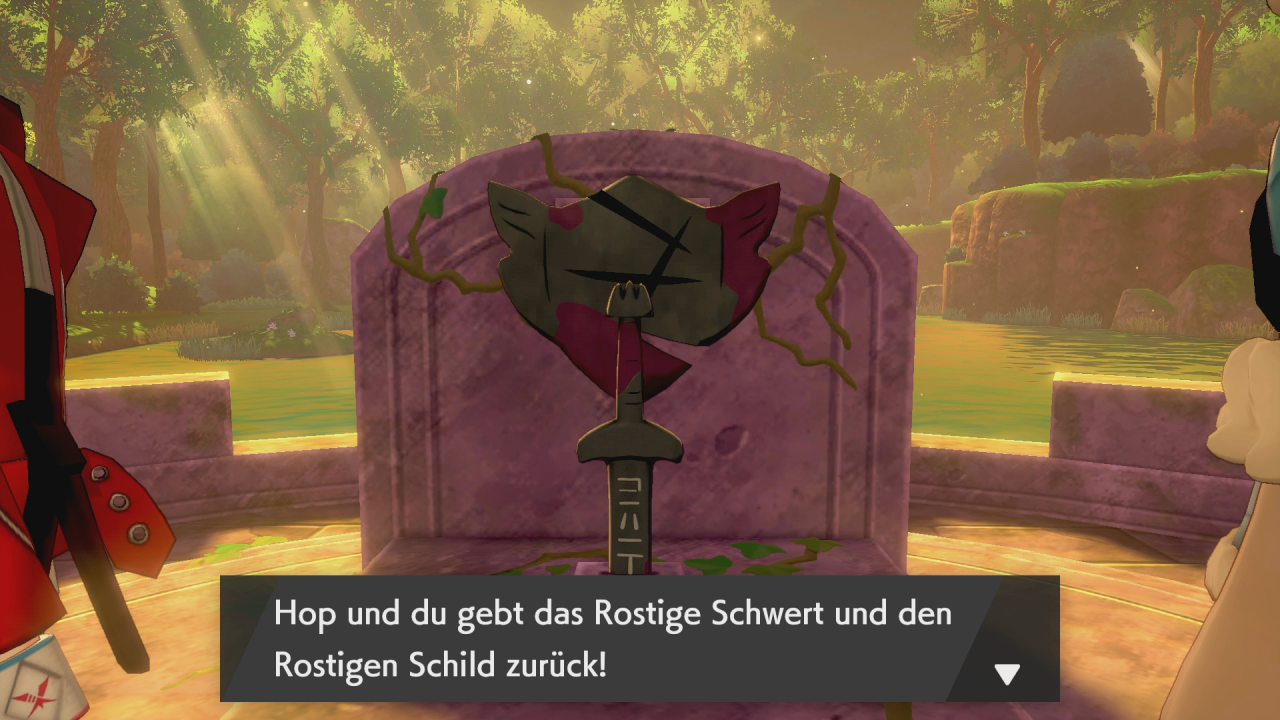 [13/12/2019] Die beiden wertvollen Gegenstände der legendären Pokémon Zacian und Zamazenta wieder dort, wo wir sie vor dem Kampf gegen Endynalos gefunden haben.&nbsp;
