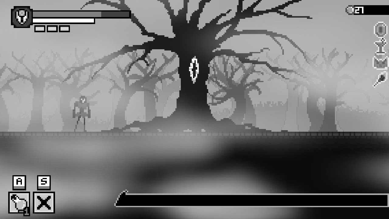 Ashen Forest besticht mit einem schwarz-weißen Retro-Pixellook.