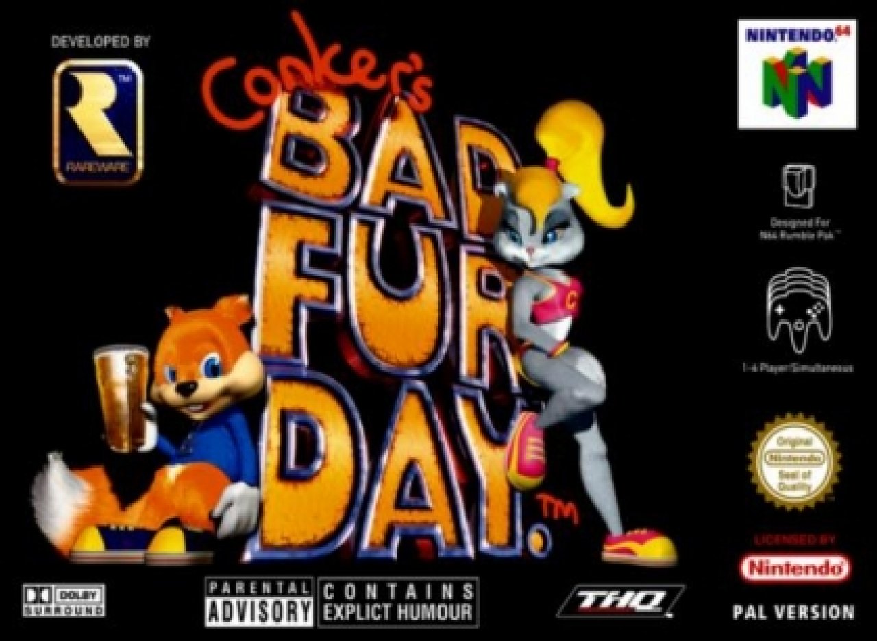 „Parental Advisory“: Den ikonischen US-Warnhinweis für Eltern sah man auf Nintendo-64-Spielen nur extrem selten, bei Conker aber war er angebracht.