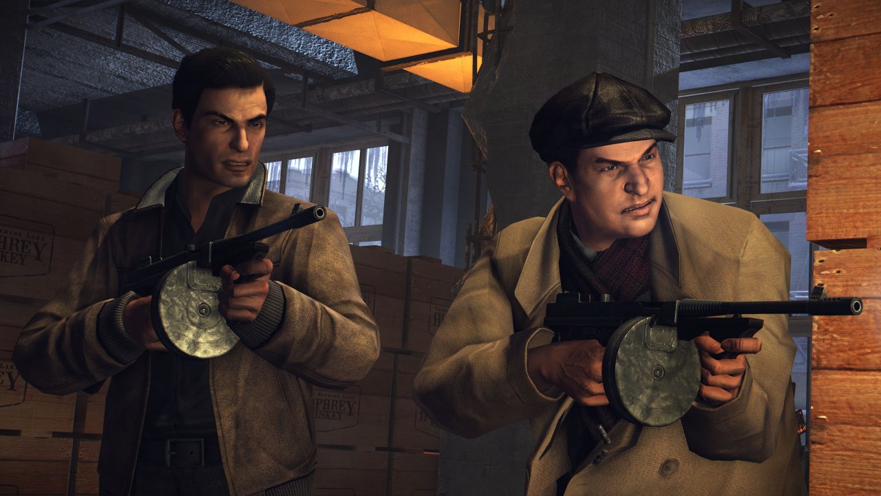 Vito Scaletta und Joe Barbaro aus Mafia 2 halten ihre Tommy Guns bereit.