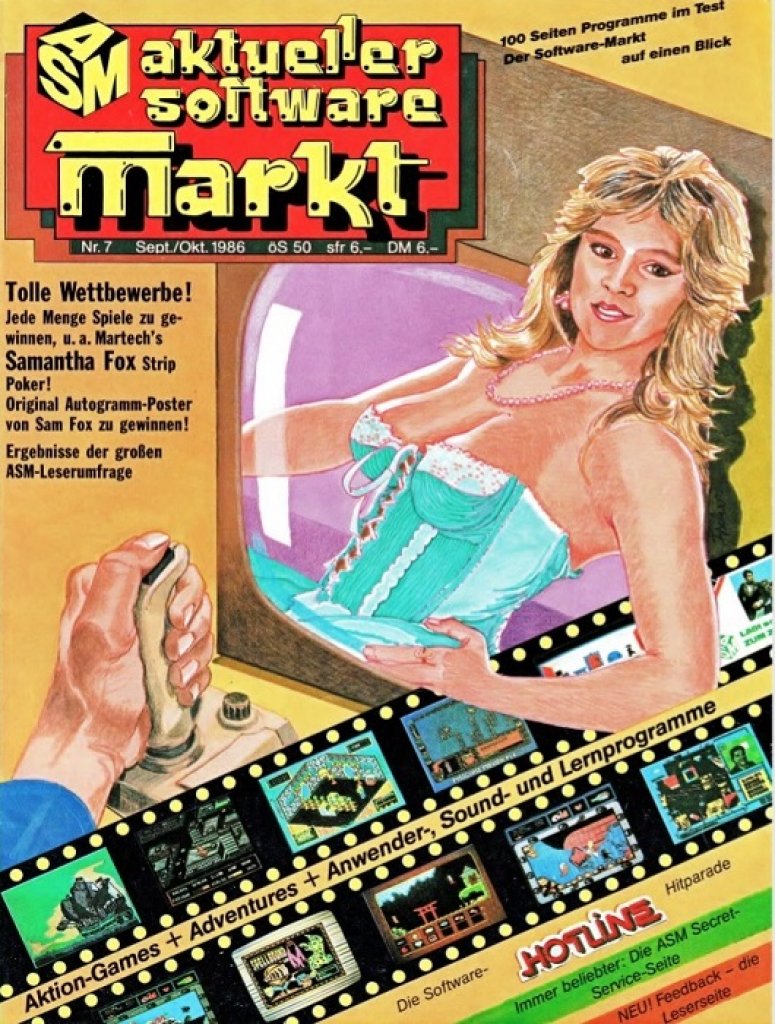 [16/07/2020] So schön wie gemalt sieht Samantha auf der Titelseite der deutschen Kult-Spielezeitschrift ASM aus. Die Herbstausgabe 1986 unterstreicht, welchen Stellenwert das Genre hatte. &nbsp;