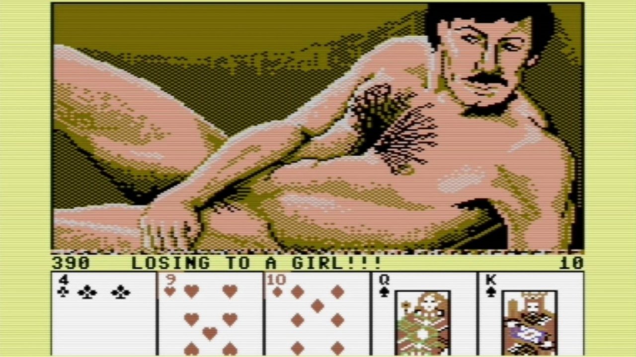 [16/07/2020] Bei Strip Poker: A Sizzling Game of Chance gab's 1982 auch männliche Gegner: In puncto Körperbehaarung war Tony stark, beim Intelligenzquotienten hakte es. (Bild: C64)&nbsp;&nbsp; &nbsp;&nbsp;&nbsp;