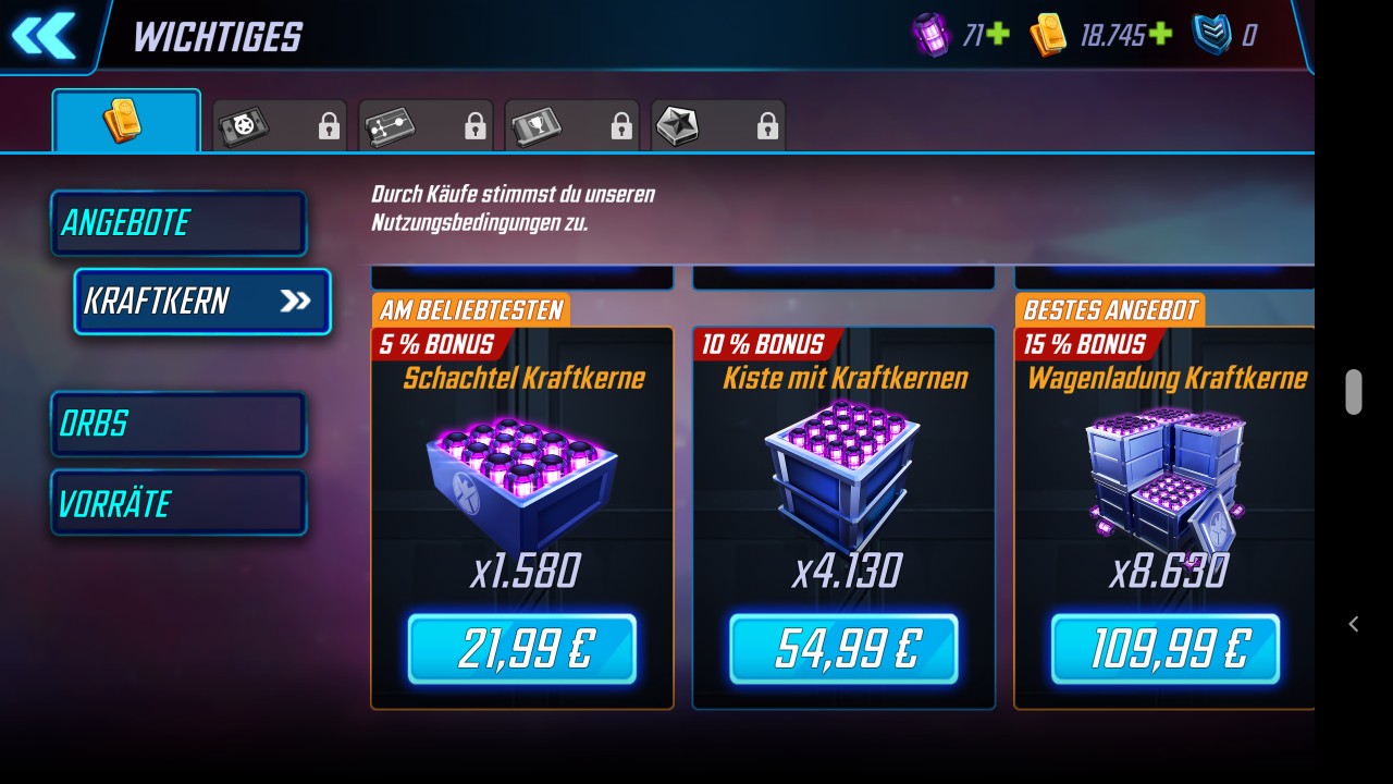 [07/07/2020] Dass man durch eine Mikrotransaktion fast so viel Geld ausgeben kann wie für zwei PC-Vollpreisspiele, ist in Titeln mit Gacha-Mechanik weit verbreitet. Marvel Strike Force verlangt für eine „Wagenladung Kraftkerne“ satte 109,95 Euro.