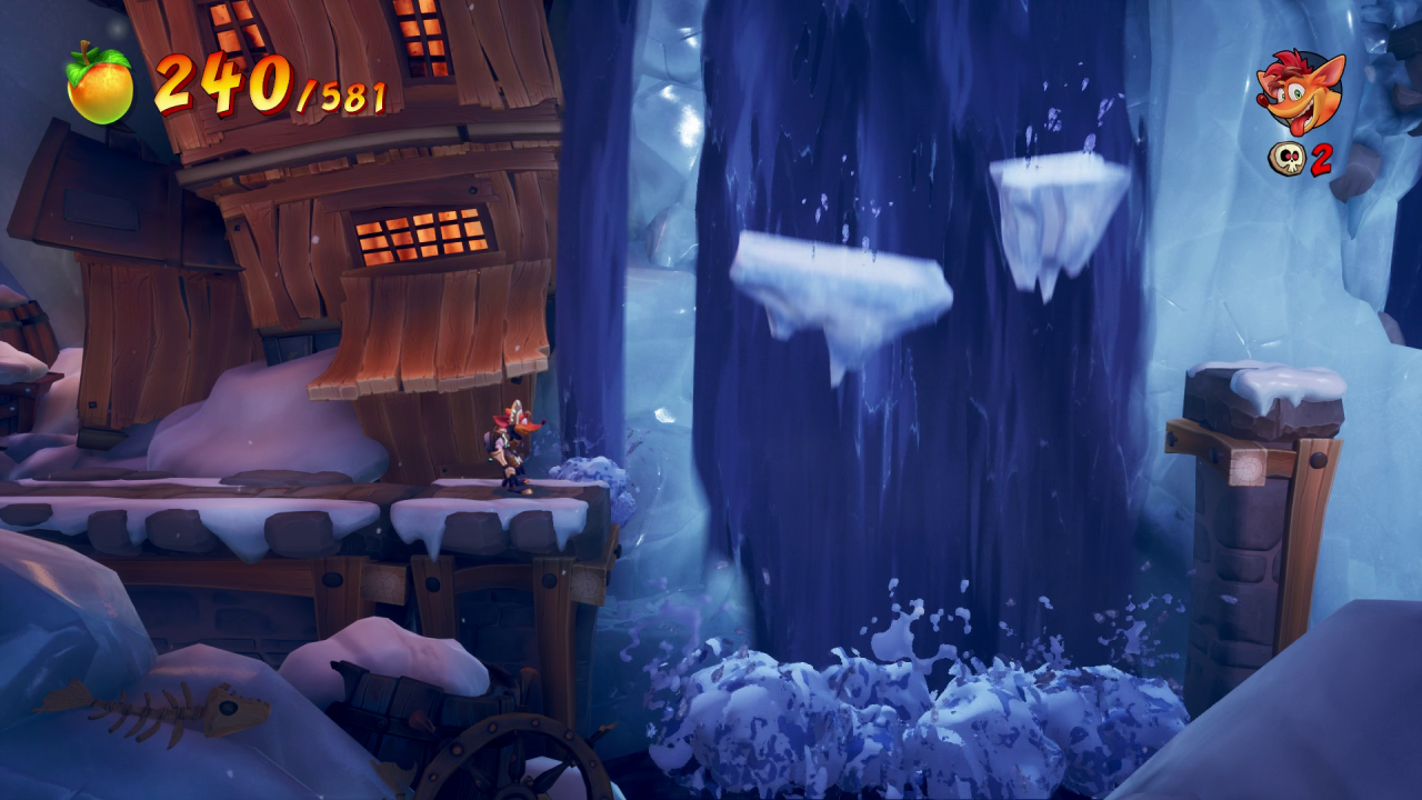 [15/09/2020] Mit der Slow-Motion-Fähigkeit kann sich Crash einen Weg aus herabfallenden Eisbrocken bauen.