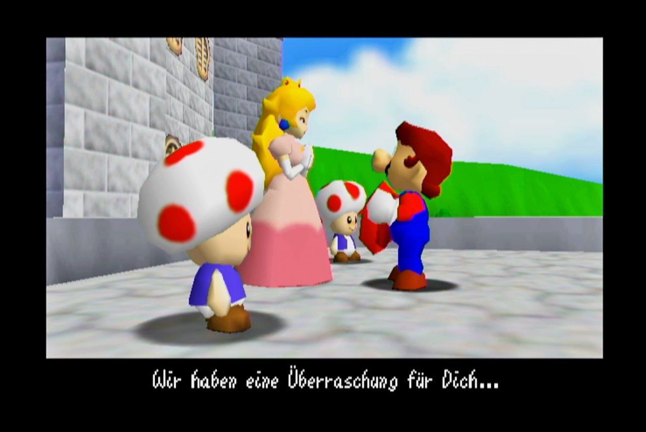 [10/09/2020] Fast jede Szene des Abenteuers ist heutzutage Teil des kollektiven Videospielergedächtnisses, natürlich auch das (vertonte!) Ende, wenn wir die Prinzessin treffen.