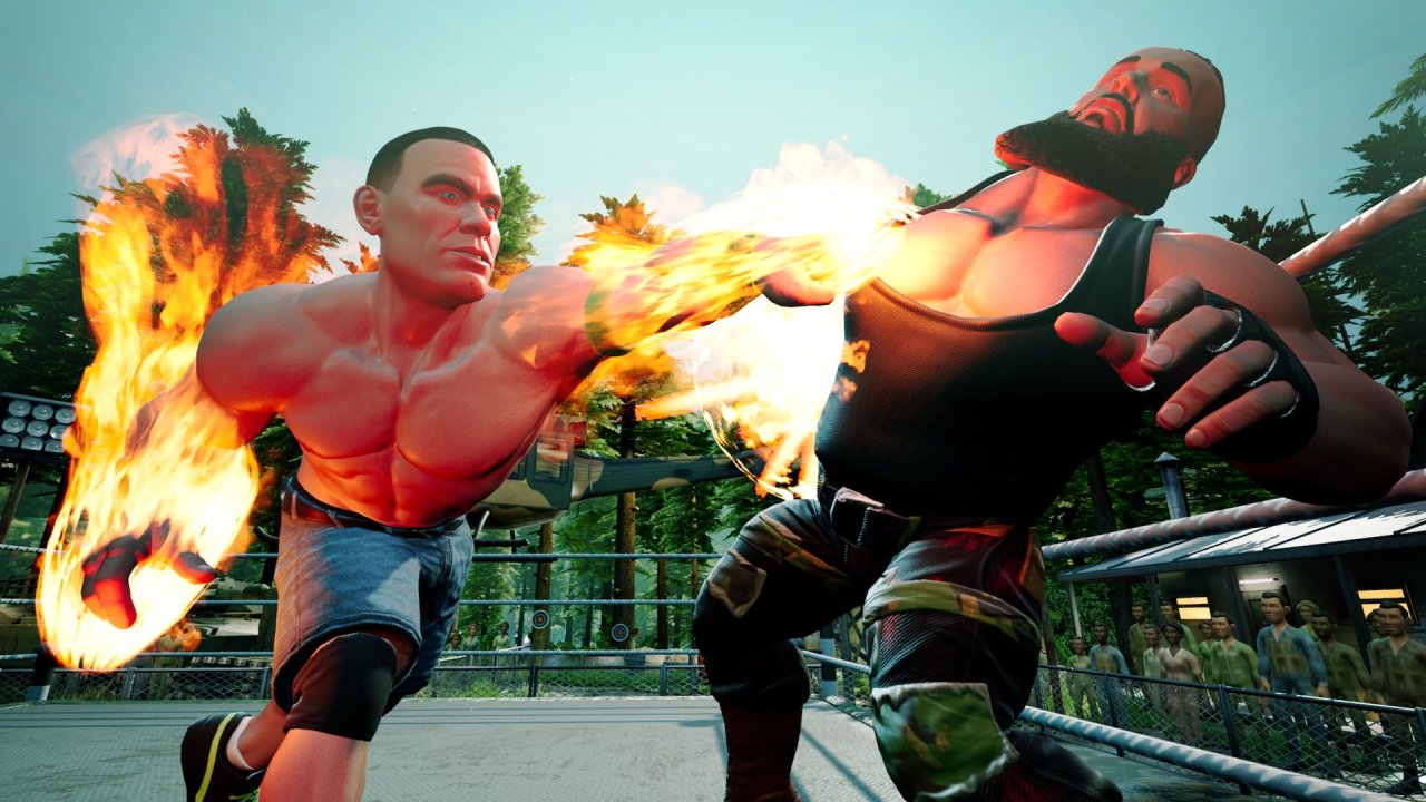 [11/09/2020] Im Laufe der Matches darf man verschiedene Spezialkräfte aktivieren. Hier teilt John Cena gerade besonders mächtige Schläge aus.