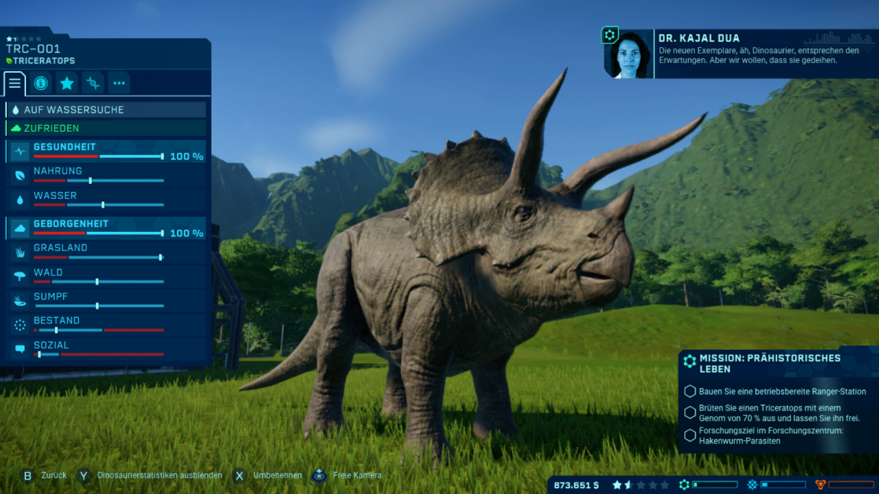 [21/10/2020] Die Dinosaurier sind auch auf der Switch klar die Stars des Spiels. Sie sehen fantastisch aus und es macht Spaß, sie bei ihren natürlichen Verhaltensweisen zu beobachten.