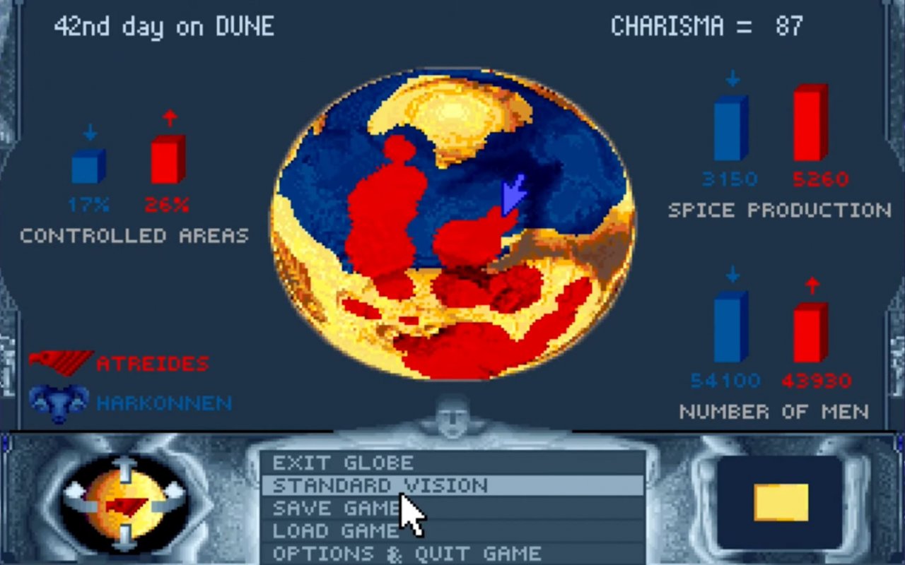 [30/10/2020] Globale Strategie: Dune gibt euch detaillierte Informationen über eure Charakterwerte, die Verbreitung eures Feindes und die Spice-Produktion der Fraktionen.