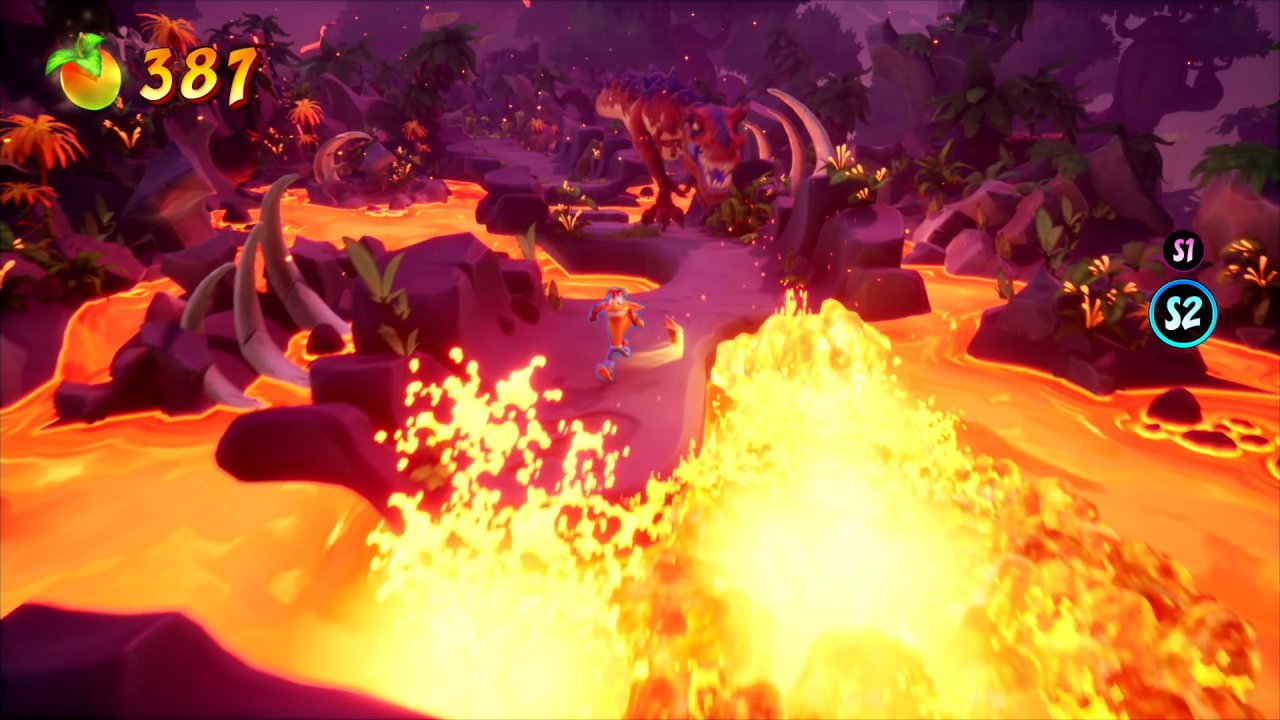 [08/10/2020] Treibjagd. Vor ihm die Lava, hinter ihm der T-Rex: Crash hat es wirklich nicht leicht. Fluchtpassagen wie diese spielen sich ausgezeichnet und sorgen mit der andersartigen Perspektive für ein wenig Panik am Gamepad. &nbsp;