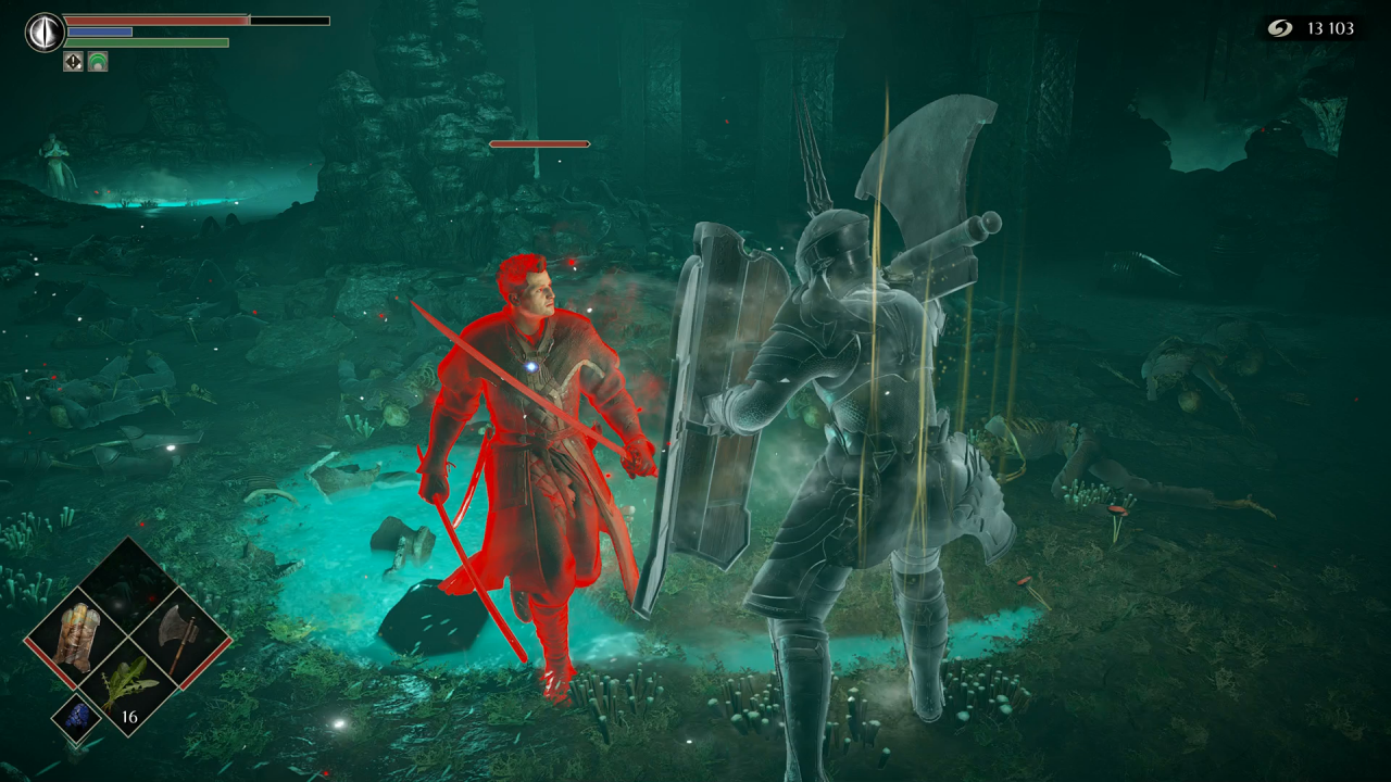 [18/11/2020] Neben monströsen Feinden duelliert man sich ab und an auch mit NPCs (oder anderen Spielern, die als Invader einfallen).