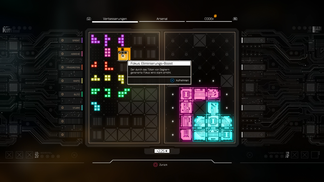 [06/11/2020] Unsere Tetris-förmigen Fähigkeiten müssen wir in einem Rastermenü unterbringen, um sie nutzen zu können.