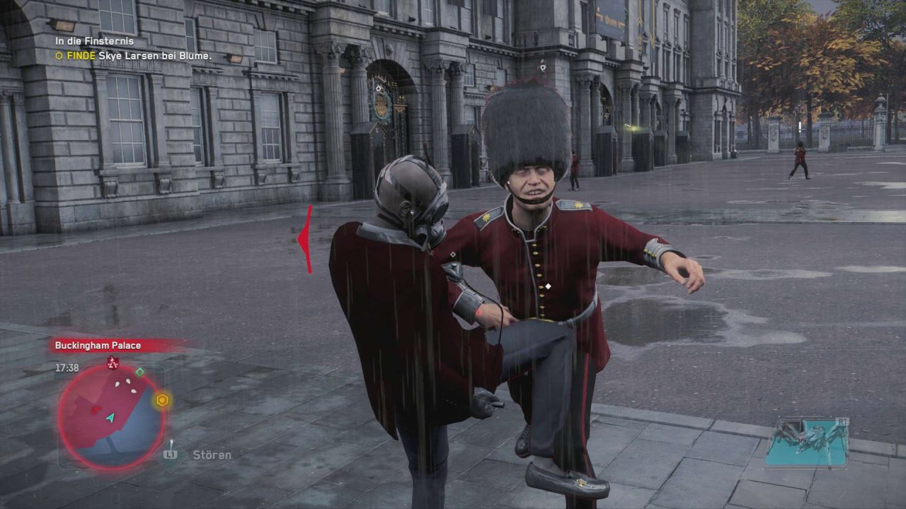 [02/11/2020] Nahkämpfe in Watch Dogs: Legion sind einfach gestrickt, aber kurzweilig. Hier vermöbeln wir einen königlichen Gardisten vor dem Buckingham Palace.