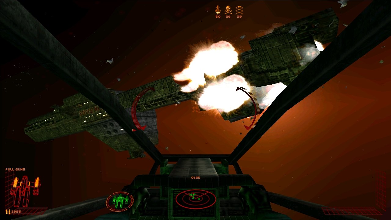 [15/12/2020] Bäm! Hier bricht ein mächtiges Schiff der Koalition auseinander. Unser Alter Ego genießt aus der Cockpit-Perspektive. Die Explosionen kommen auch heute noch wuchtig rüber.