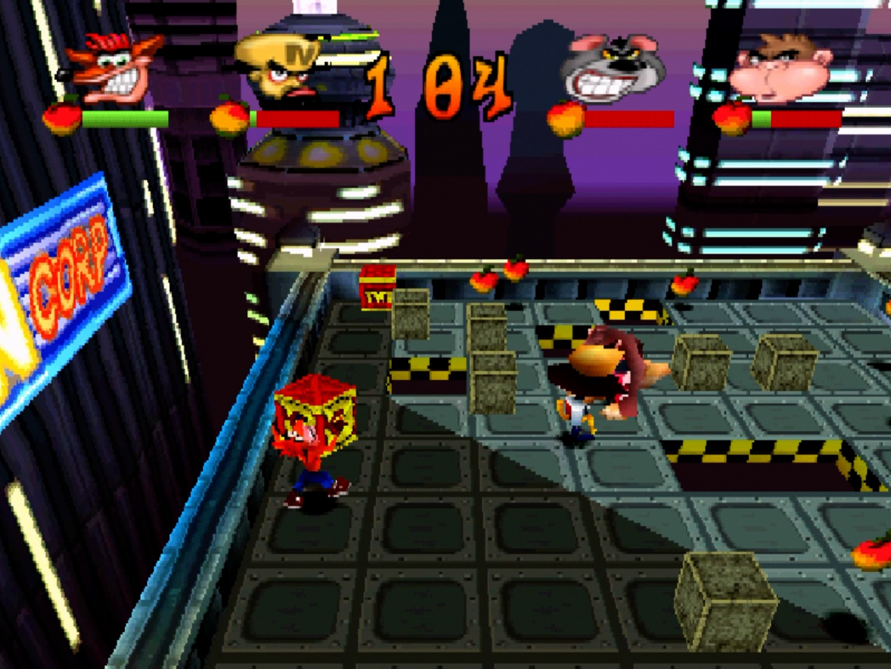 [04/12/2020] Der eher schmächtige Crash Bandicoot tut sich in Crate Crash etwas schwer damit, Kisten zu schleppen und zu werfen.