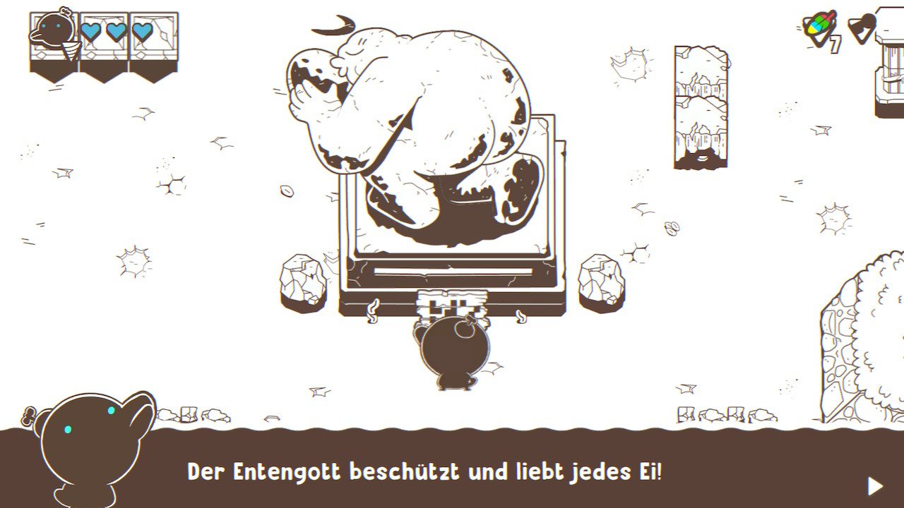 [22/12/2020] In so ziemlich jeder neuen Welt wird man von einer leicht erotisch anhauchenden Skulptur des Entengotts begrüßt. Wem's gefällt.