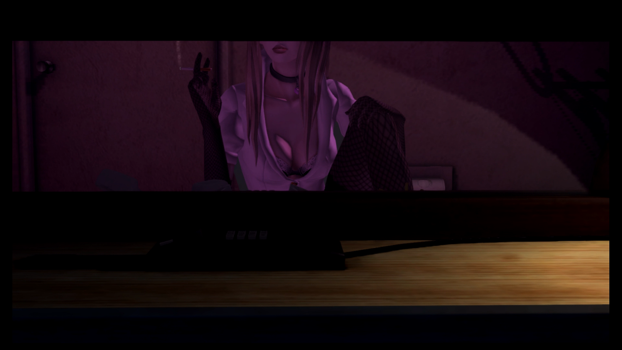 [02/12/2020] Sylvia, immer rauchend, erklärt stets die Welt und Charaktere. In No More Heroes gibt es viel Fan-Service.